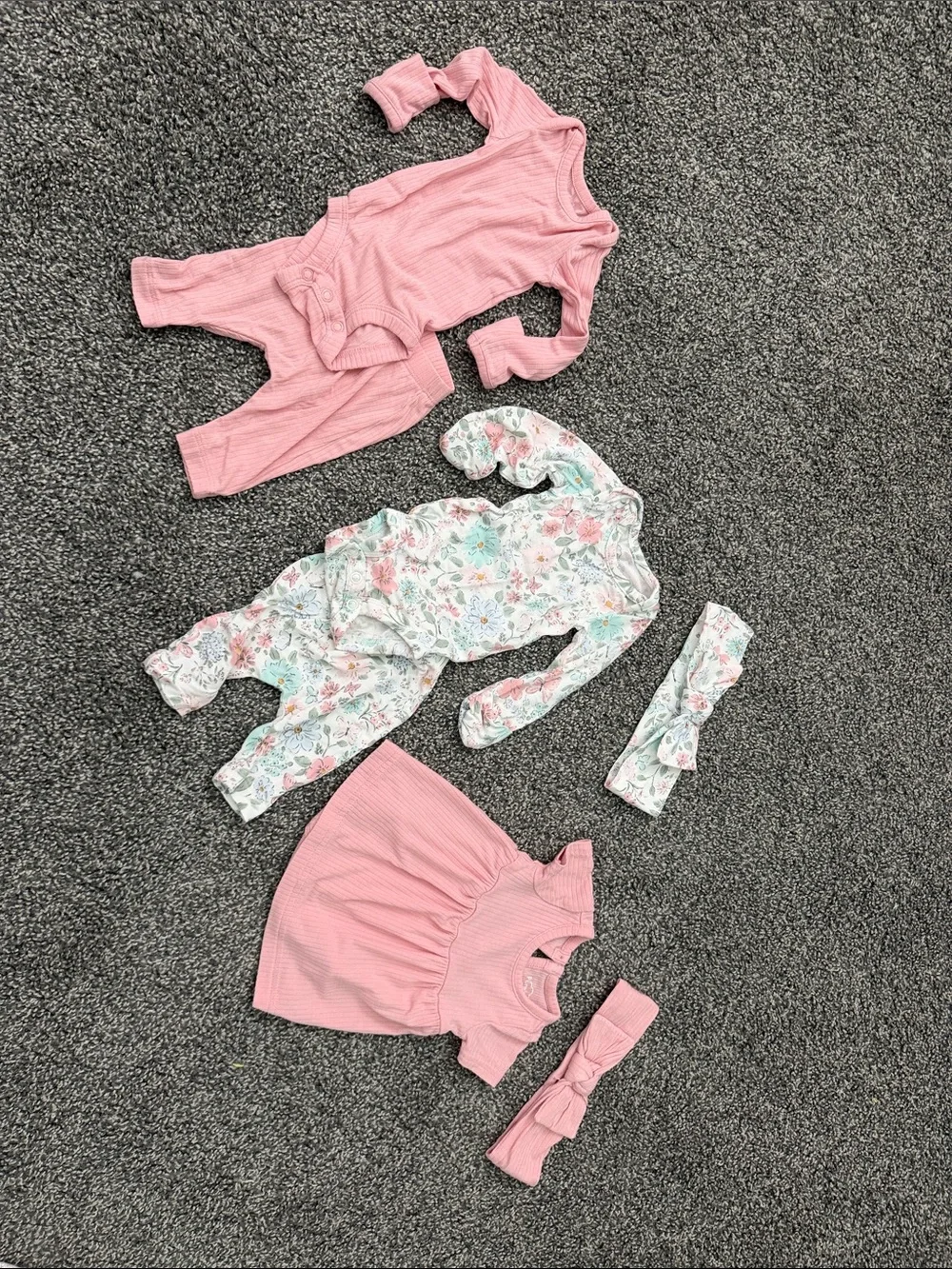 Carter's Pink Ribbed and Floral Baby Matching Sets